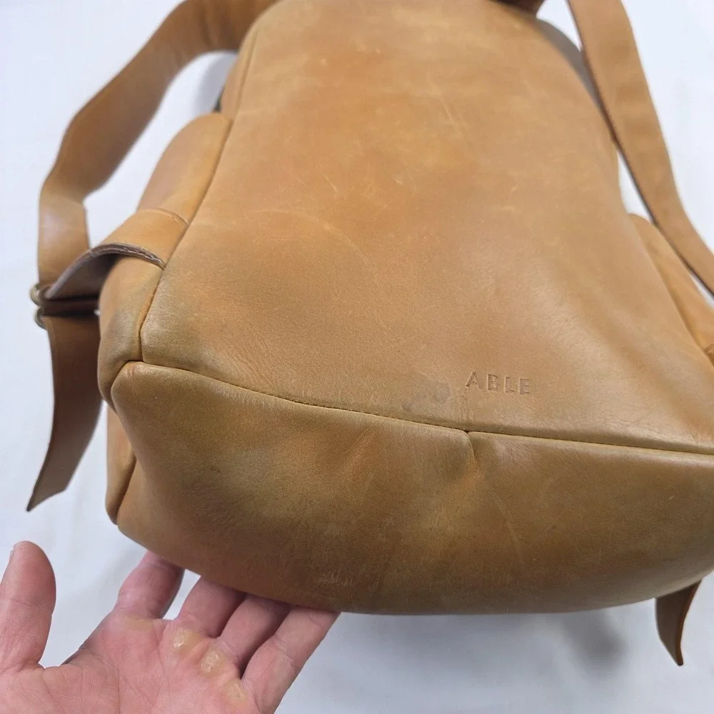 ABLE Backpack Brown 16 Inch Leather Women Laptop Bag Soft Case Travel Daypack